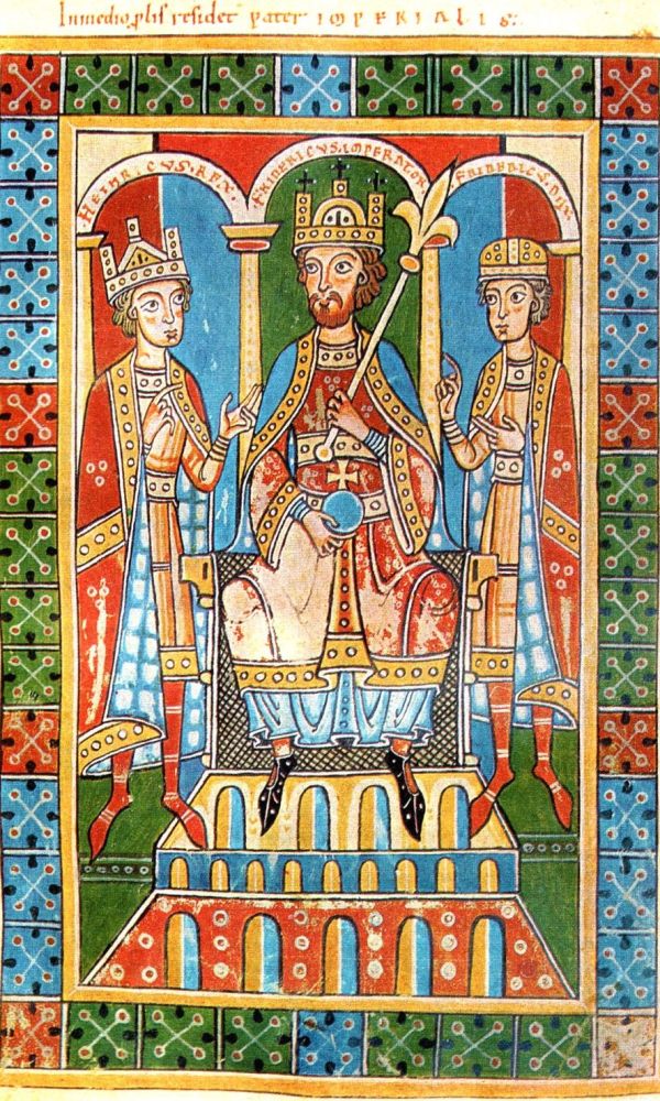 Friedrich Barbarossa mit seinen Söhnen König Heinrich und Herzog Friedrich