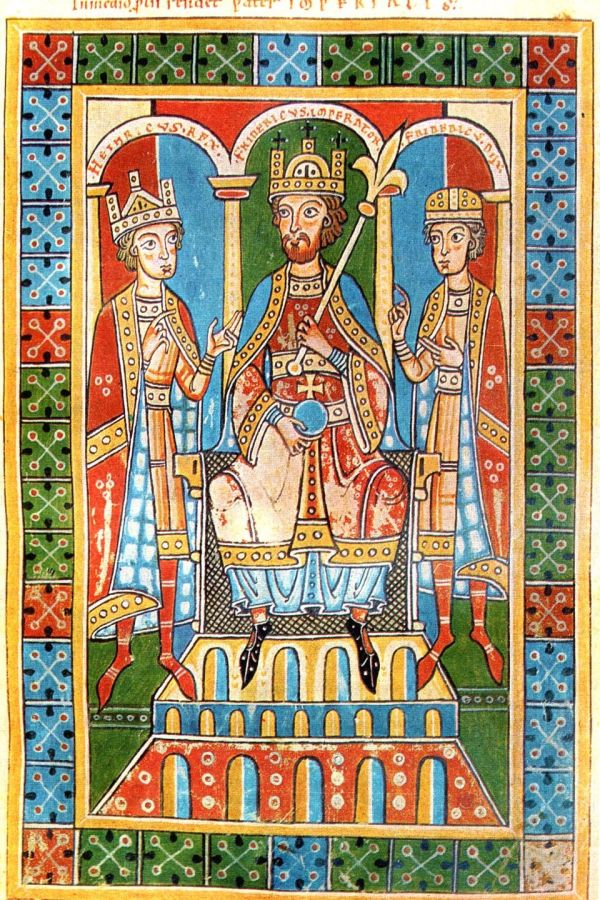 Friedrich Barbarossa mit seinen Söhnen König Heinrich und Herzog Friedrich