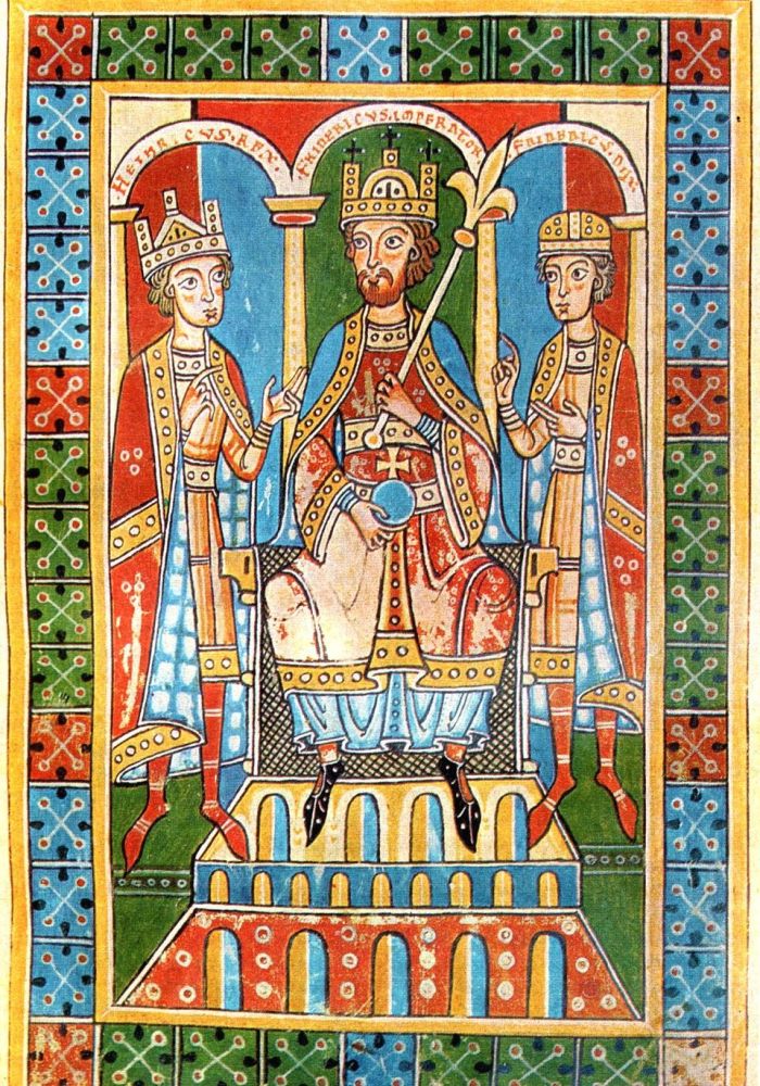 Friedrich Barbarossa mit seinen Söhnen König Heinrich und Herzog Friedrich