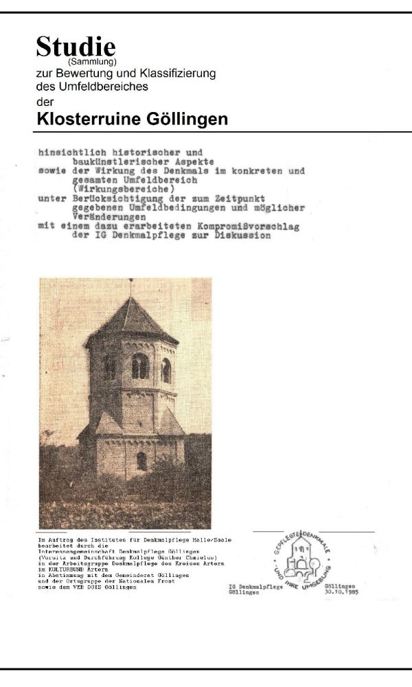 Studie des Instituts für Denkmalpflege Halle zum Umgebungsschutz am Klosterturm